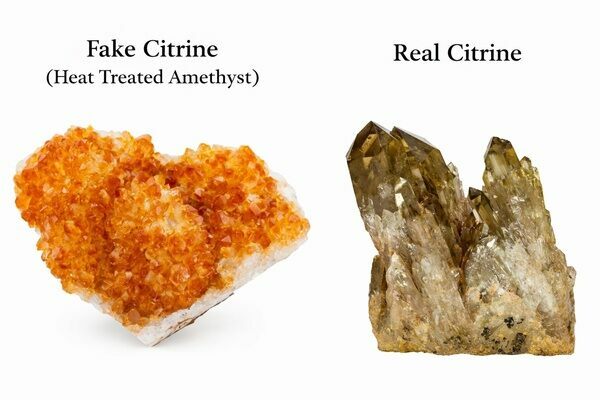 Fake Citrine On The Left, Real Citrine Crystals On The Right